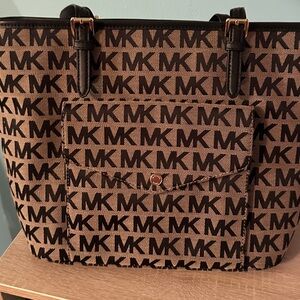 MICHAEL KORS Jet Set Signature Beige Jackard Snap Pocket Large Tote